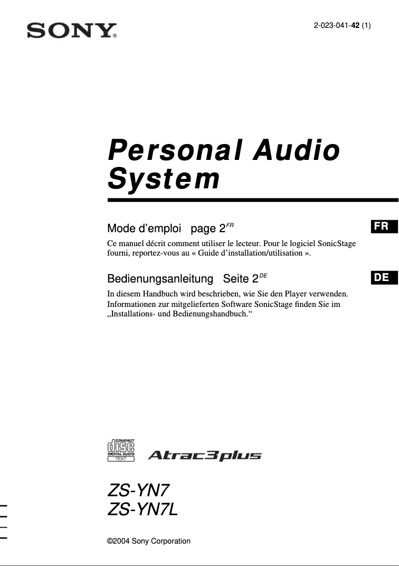 Página 1 del manual Manual de usuario Sony ZS-YN7