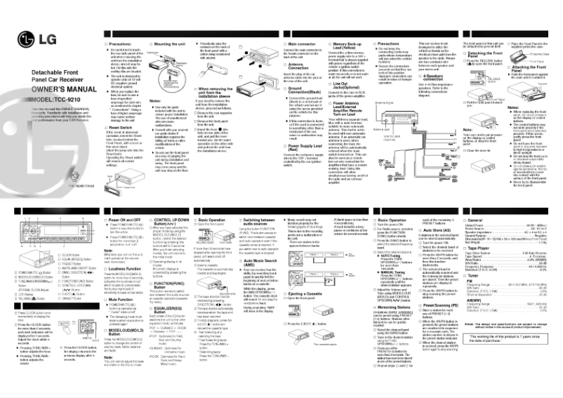 Page 1 de la notice Manuel utilisateur LG TCC-9210