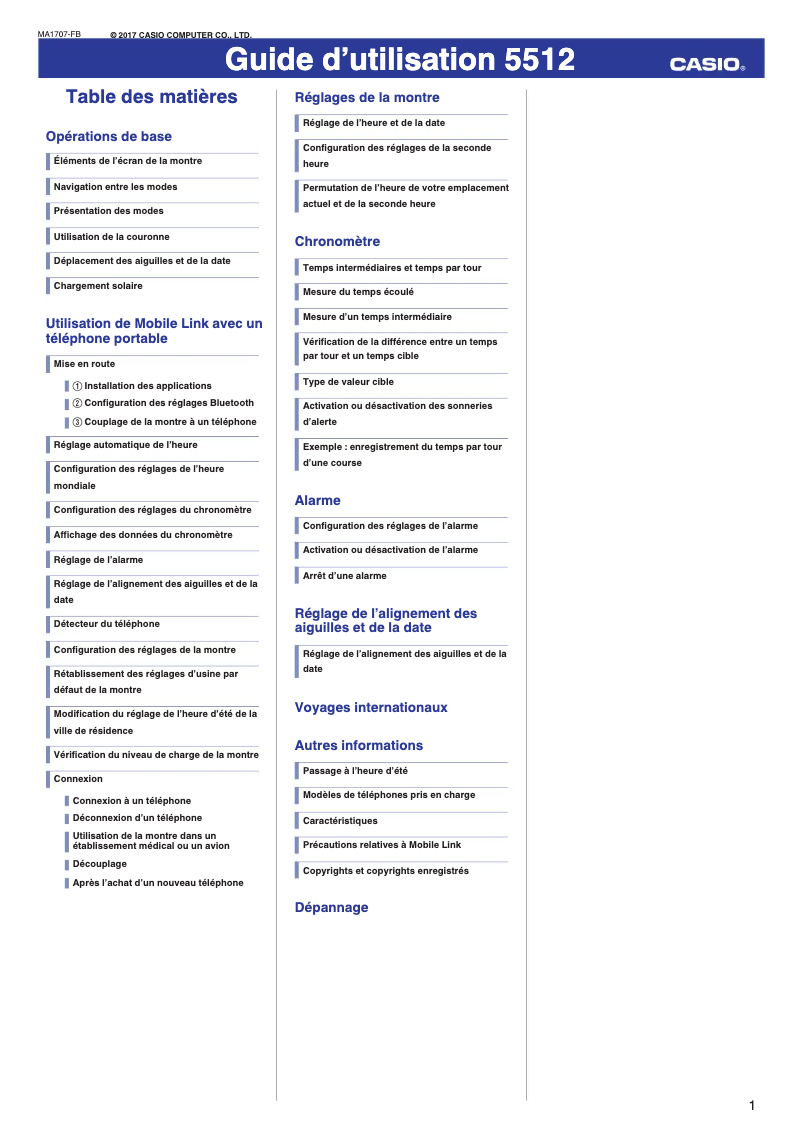 Page 1 de la notice Manuel utilisateur Casio Edifice EQB-800