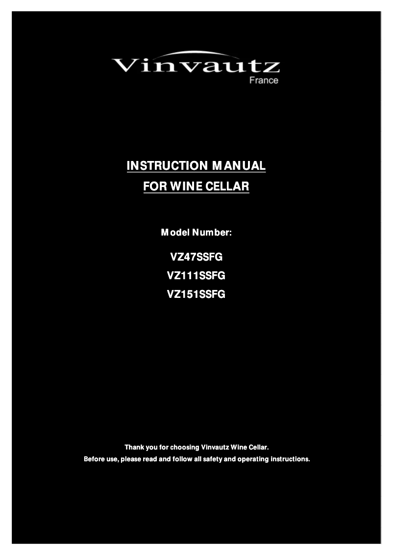 Page 1 de la notice Manuel utilisateur Vinvautz VZ151SSFG