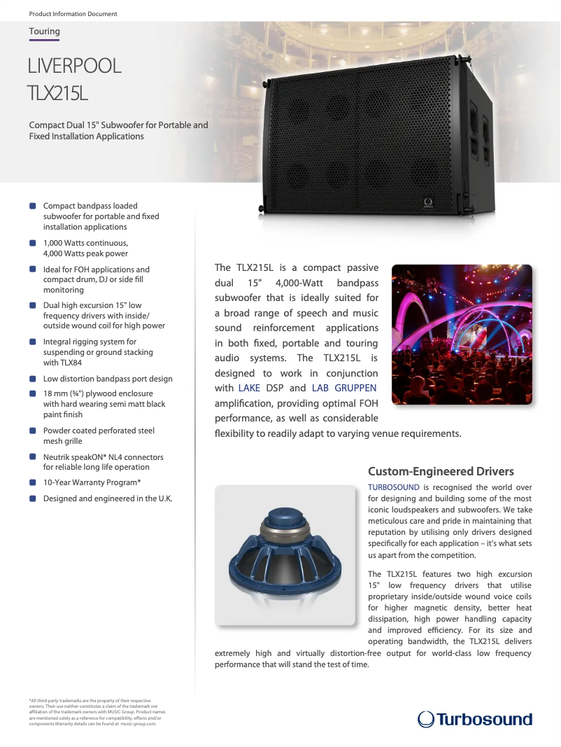 Page n°1 - Fiche technique Turbosound Liverpool TLX215L