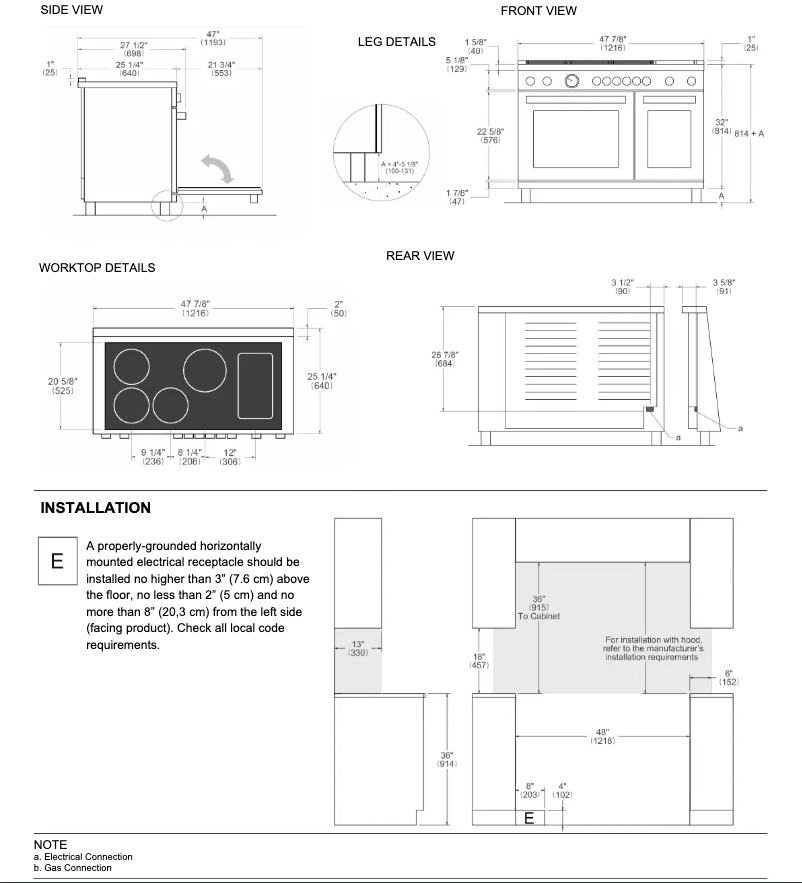 Página 1 del manual Guía de instalación Bertazzoni PRO486IGFEPXT