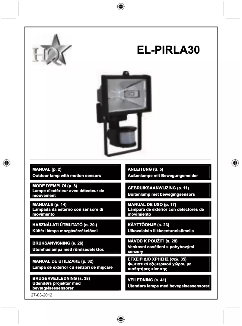 Page 1 de la notice Manuel utilisateur HQ EL-PIRLA30