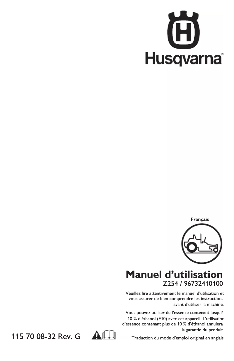 Page 1 de la notice Manuel utilisateur Husqvarna Z 254