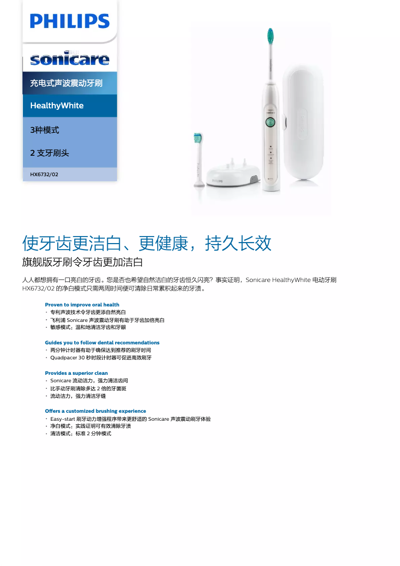 Page 1 de la notice Brochure Philips Sonicare HealthyWhite HX6732