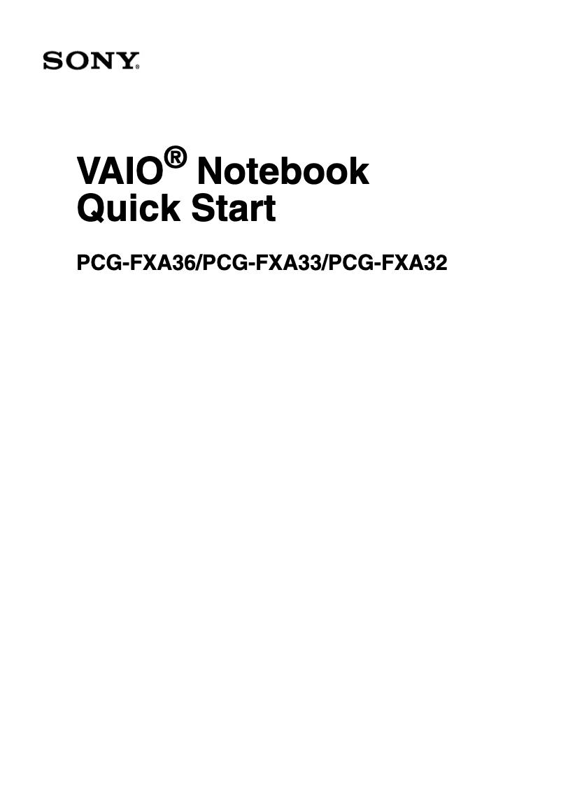 Page n°1 - Guide d'installation Sony Vaio PCG-FXA33