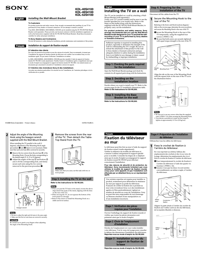 Page 1 de la notice Manuel utilisateur Sony Bravia KDL-40S4100