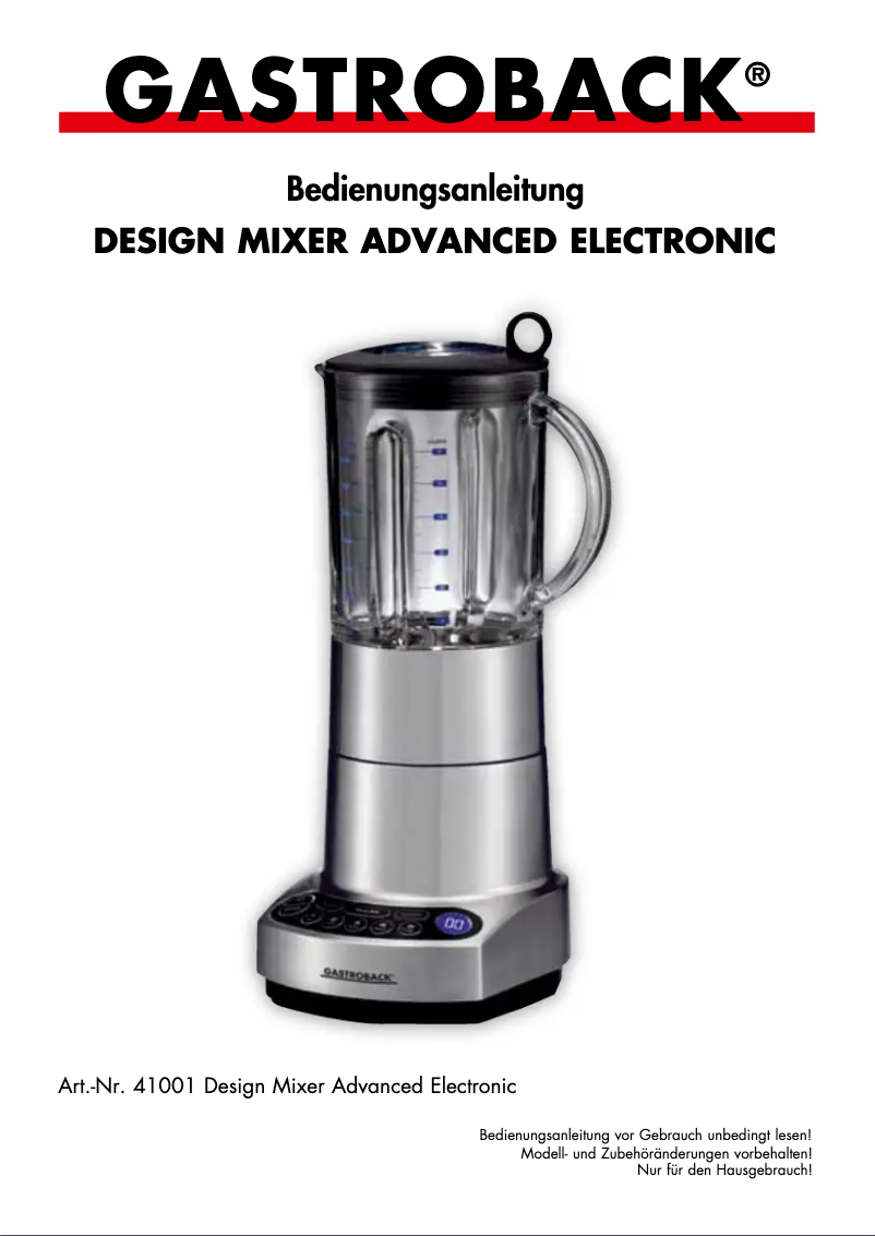 Page 1 de la notice Manuel utilisateur Gastroback 41001