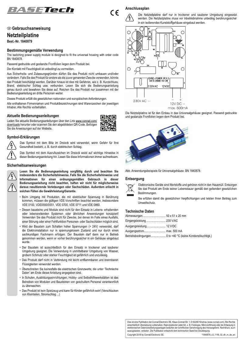 Page 1 de la notice Manuel utilisateur BaseTech BT-1840879