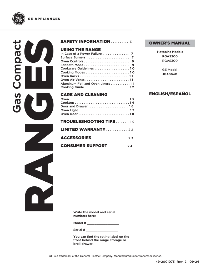 Image de la première page du manuel de l'appareil JGAS640RMSS
