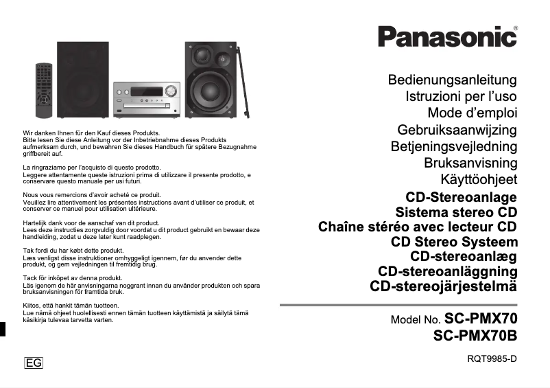 Page n°1 - Manuel utilisateur Panasonic SC-PMX70