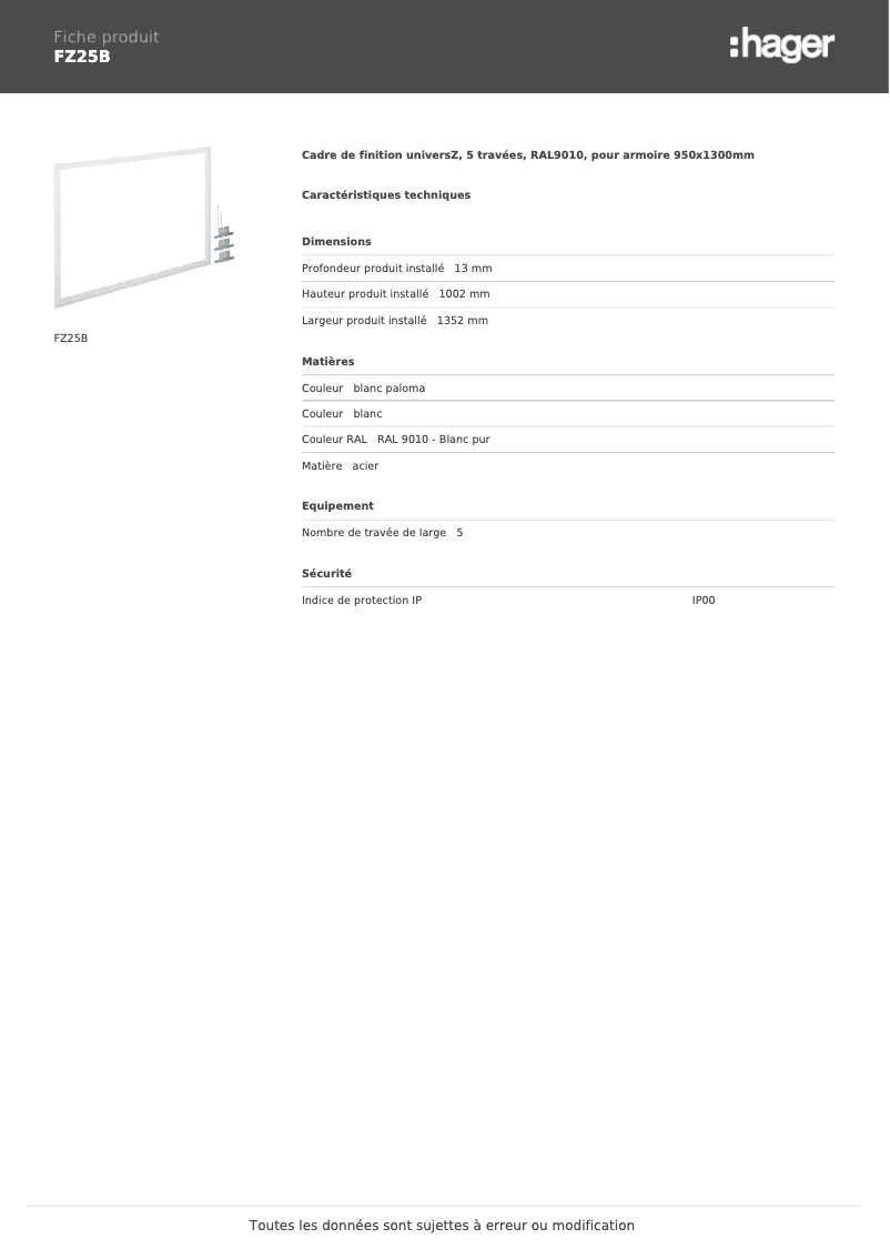 Page 1 de la notice Manuel utilisateur Hager FZ25B