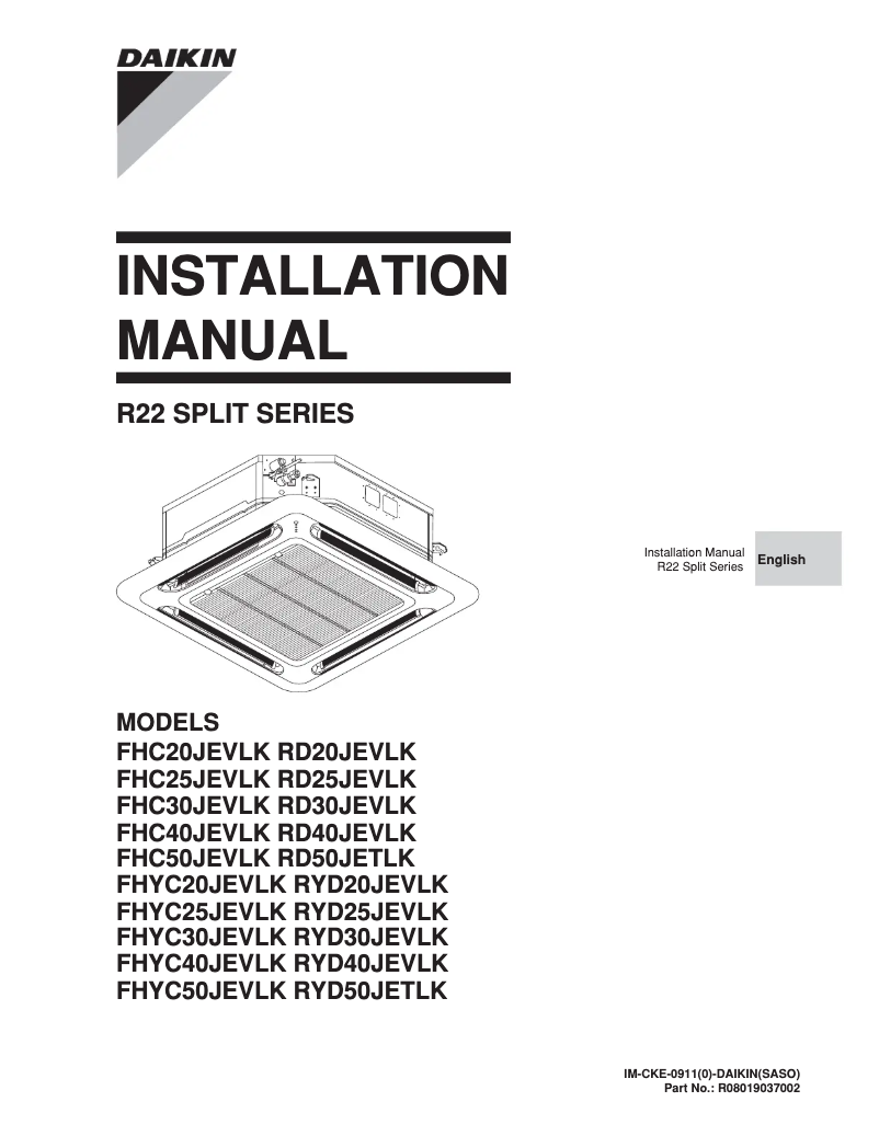 Página 1 del manual Guía de instalación Daikin FHC40JEVLK