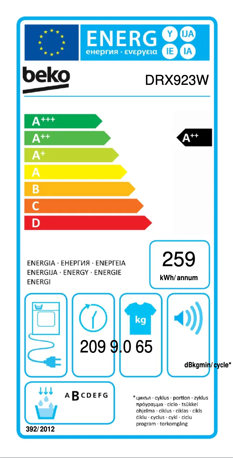 Page n°1 - Label énergétique Beko DRX923W