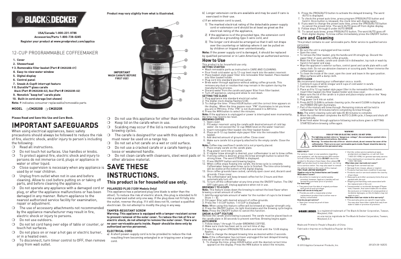 Page n°1 - Manuel utilisateur Black & Decker CM2020