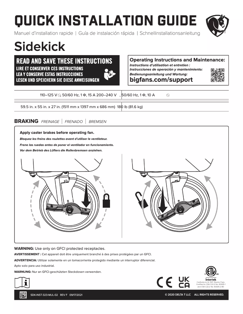 Page n°1 - Manuel utilisateur Big Ass Fans Sidekick