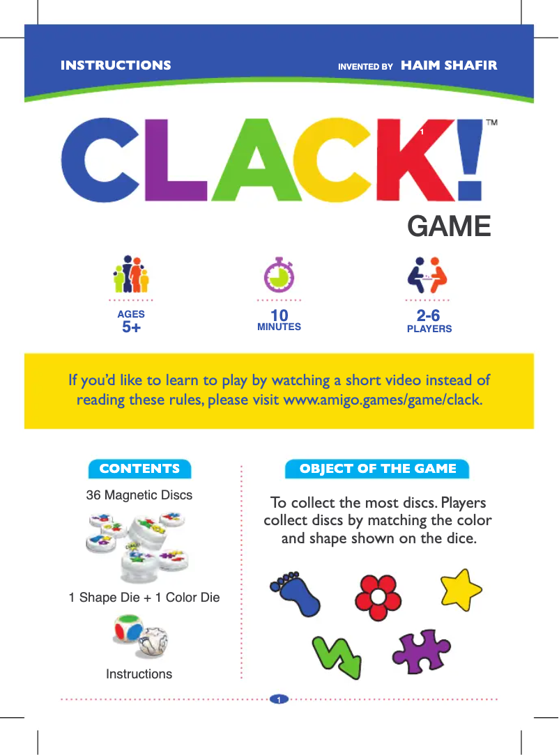 Page 1 de la notice Manuel utilisateur Amigo CLACK!