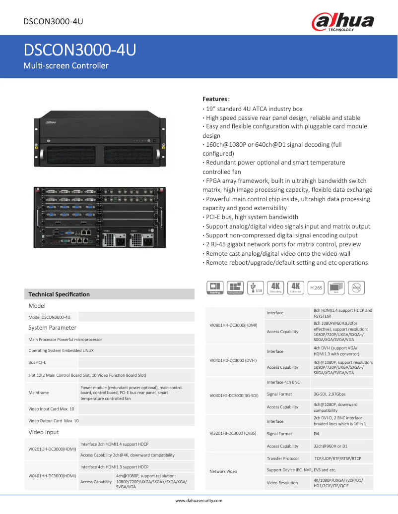 Page 1 de la notice Fiche technique Dahua Technology DSCON3000-4U