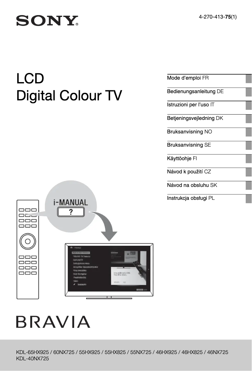 Image de la première page du manuel de l'appareil Bravia KDL-40NX725