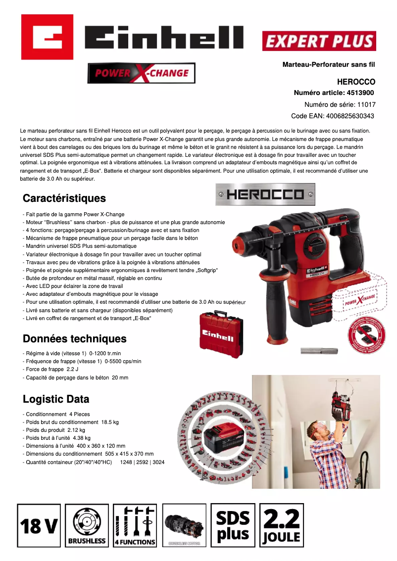 Page n°1 - Fiche technique Einhell Herocco 18/20