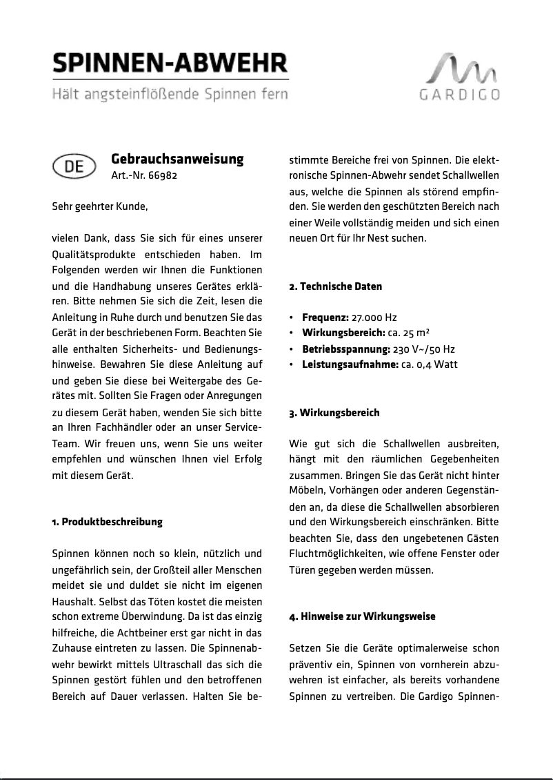 Page n°1 - Manuel utilisateur Gardigo 66995