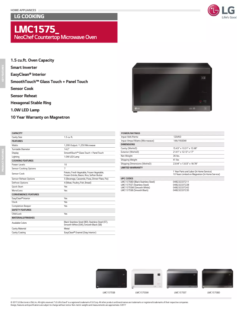 Page n°1 - Fiche technique LG LMC1575BD