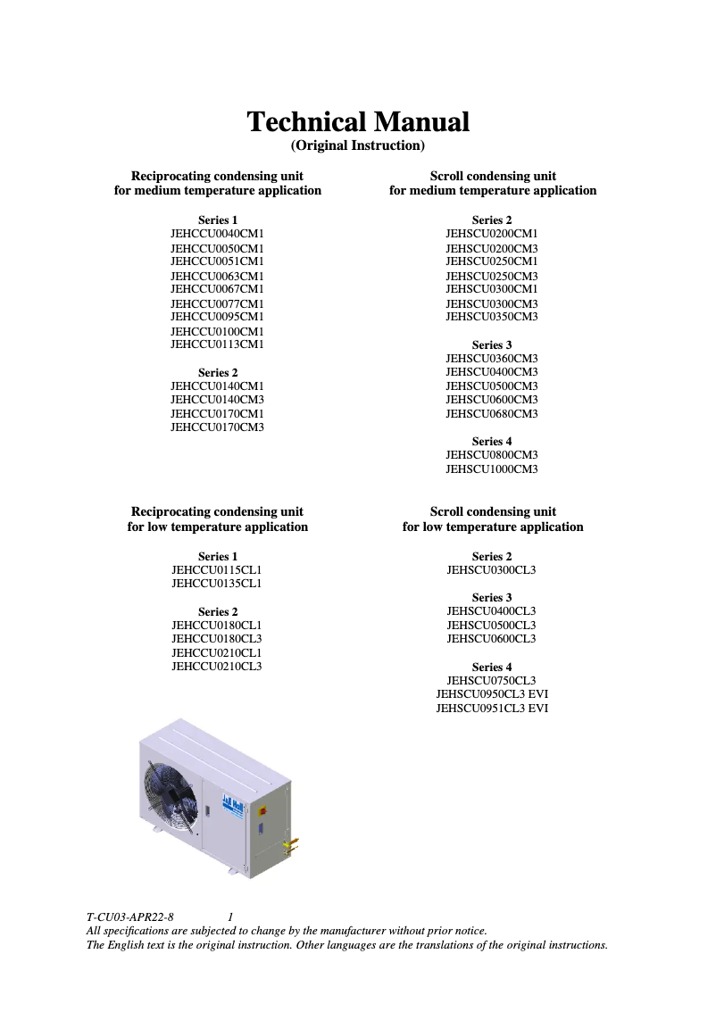 Page 1 de la notice Manuel utilisateur Daikin JEHCCU0180CL3