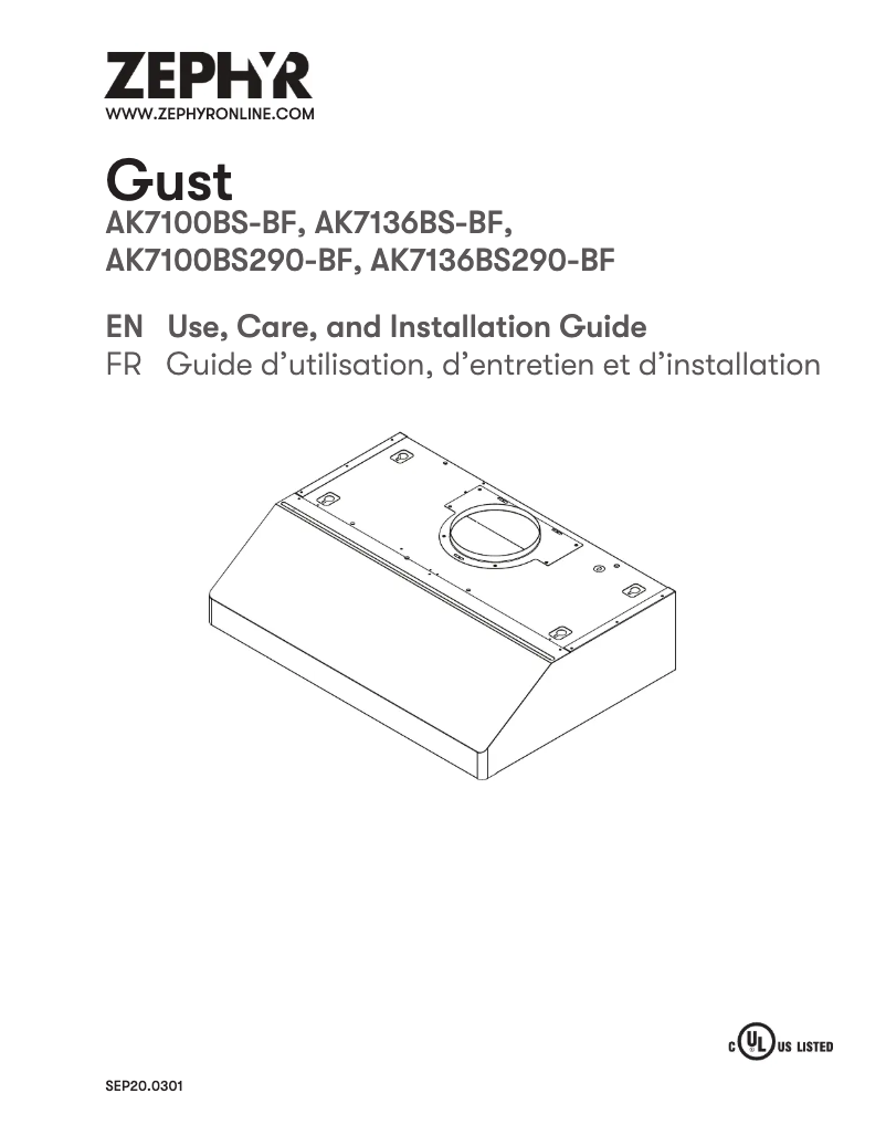 Page n°1 - Guide d'installation Zephyr AK7136BS-BF