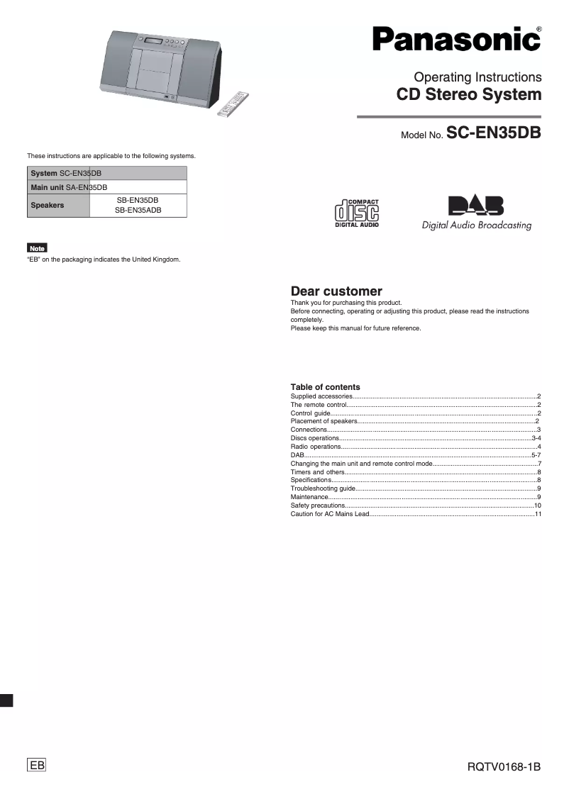 Página 1 del manual Manual de usuario Technics SC-EN35DB