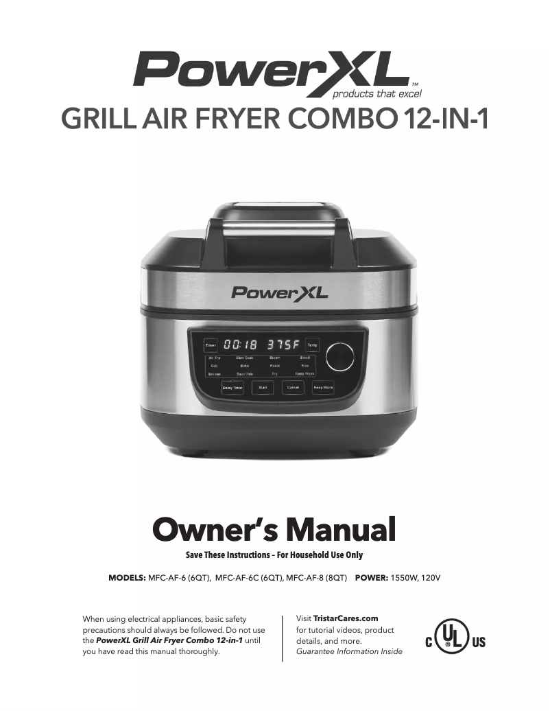 Page 1 de la notice Manuel utilisateur PowerXL Grill Air Fryer Combo 12-in-1 MFC-AF-6C