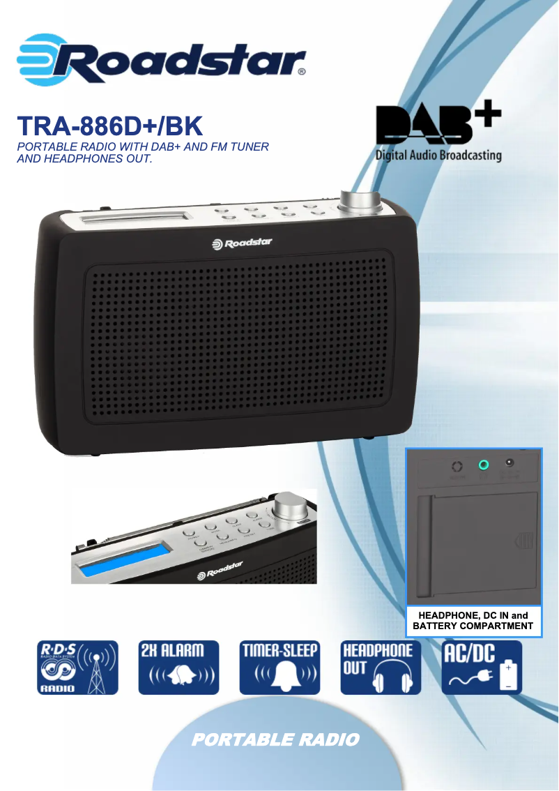 Page 1 de la notice Fiche technique Roadstar TRA-886D+