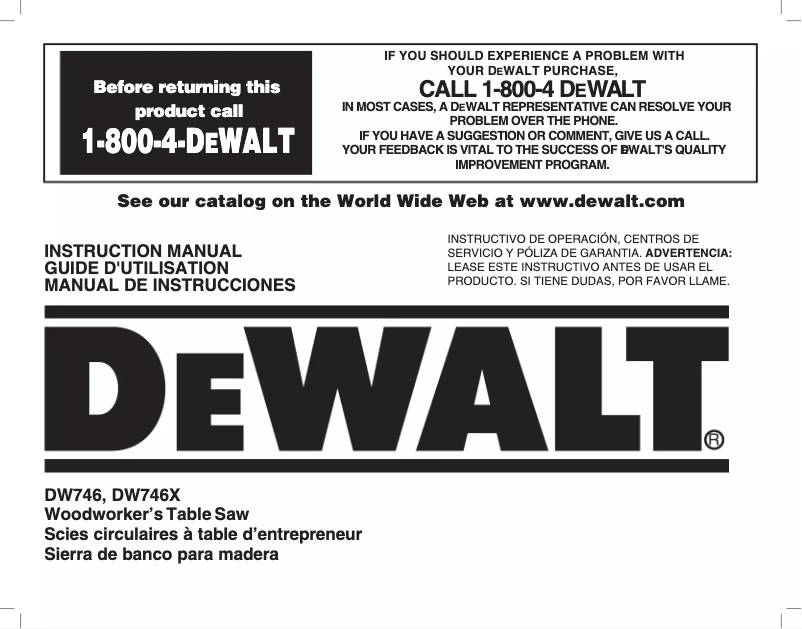 Page n°1 - Manuel utilisateur DeWalt DW746XS