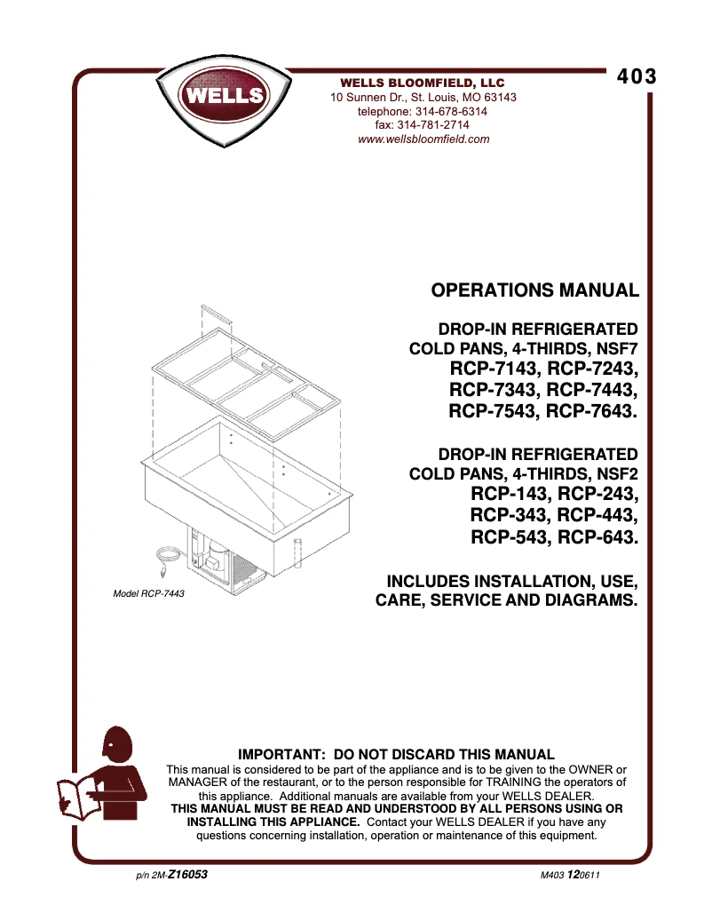 Page n°1 - Manuel utilisateur Wells RCP143