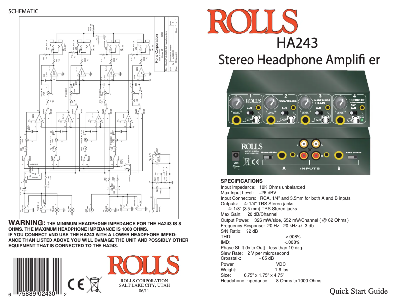 Page 1 de la notice Manuel utilisateur Rolls HA243