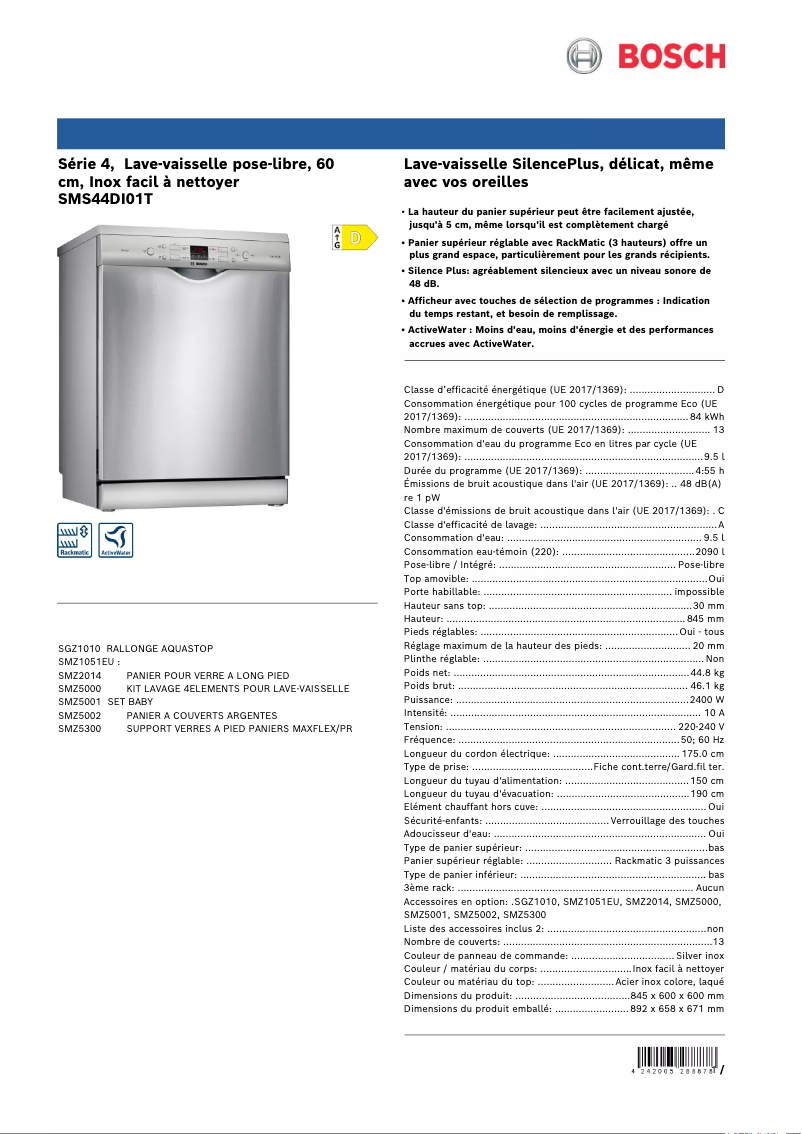 Image de la première page du manuel de l'appareil SMS44DI01T