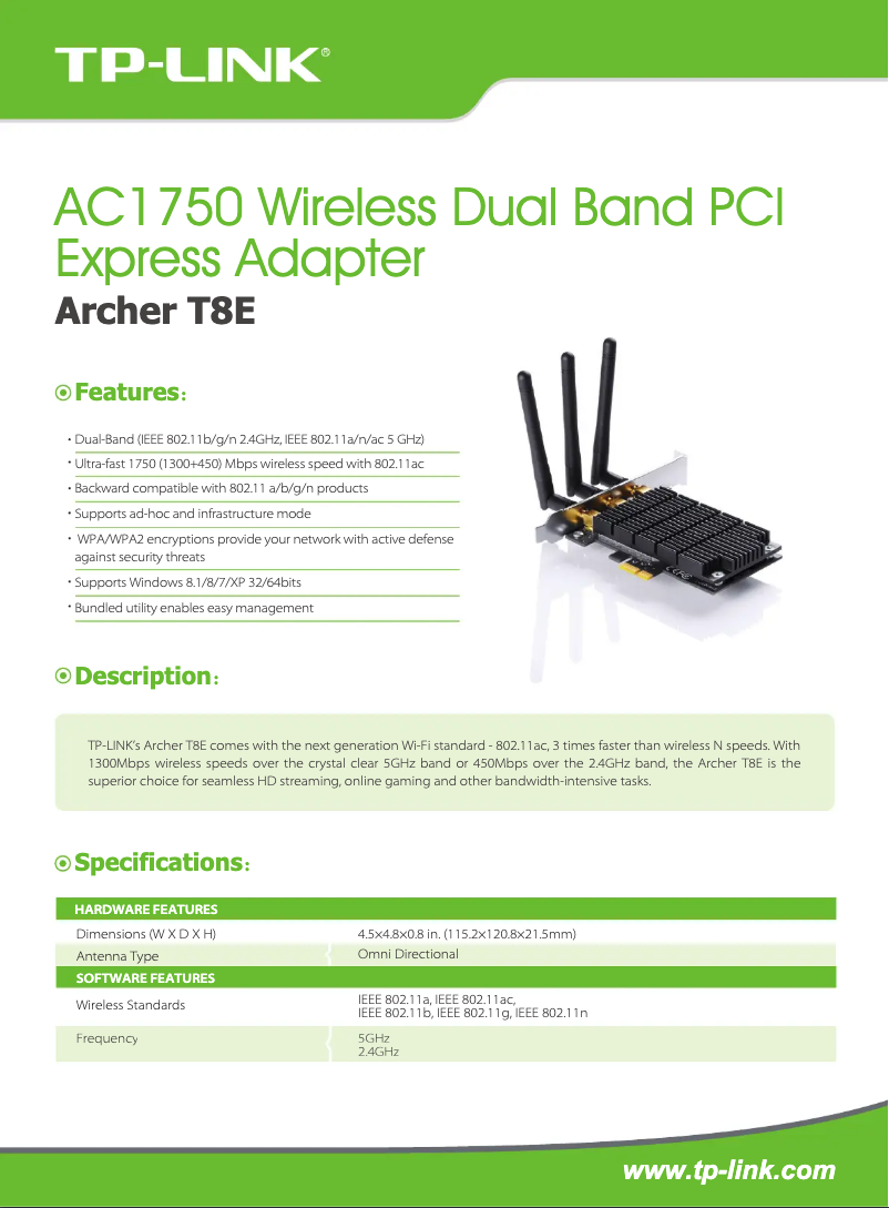 Page n°1 - Fiche technique TP-Link Archer T8E