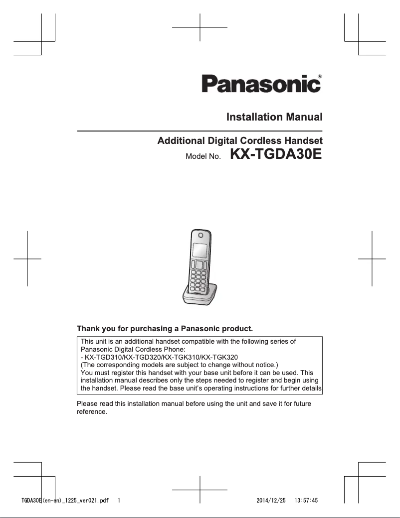 Imagen de la primera página del manual del dispositivo KX-TGDA30E