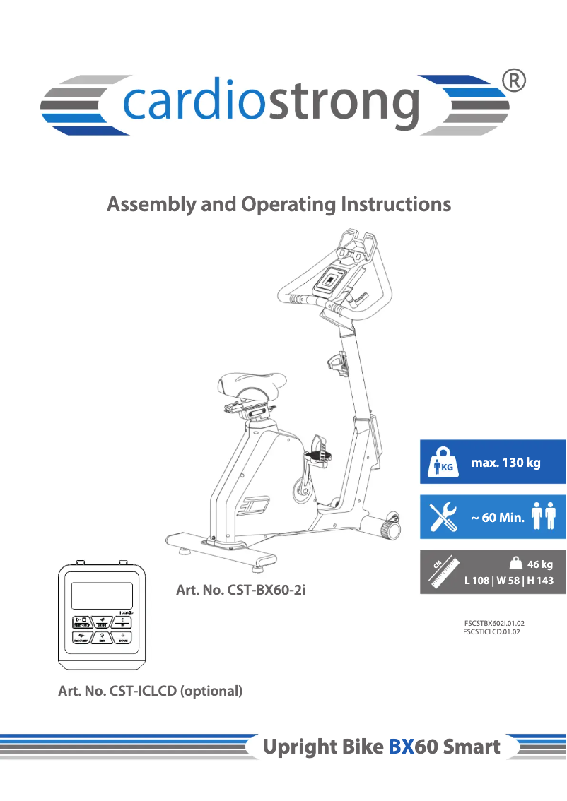 Page 1 de la notice Manuel utilisateur Cardiostrong BX60 Smart