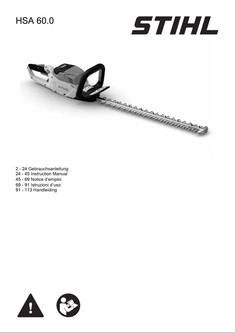 Page 1 de la notice Manuel utilisateur Stihl HSA 60