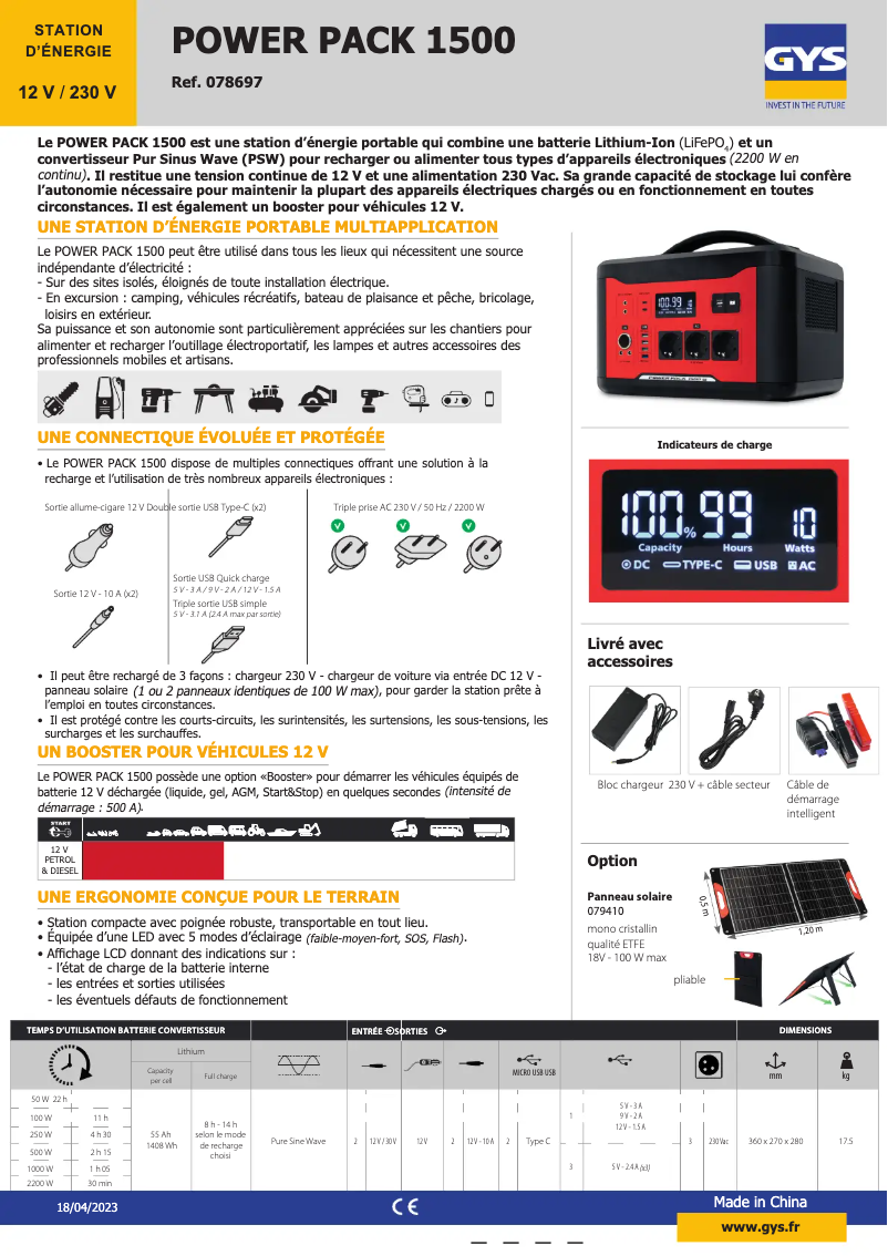 Image de la première page du manuel de l'appareil Power Pack 1500