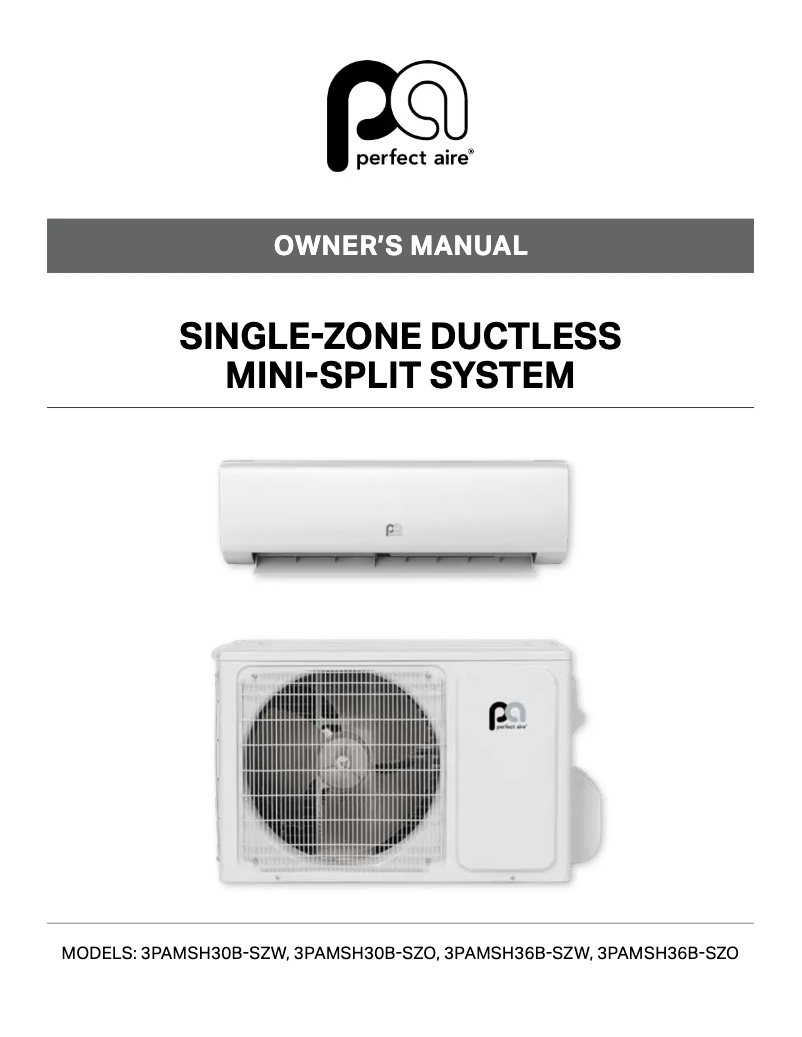 Page 1 de la notice Manuel utilisateur Perfect Aire 3PAMSH36B-SYS