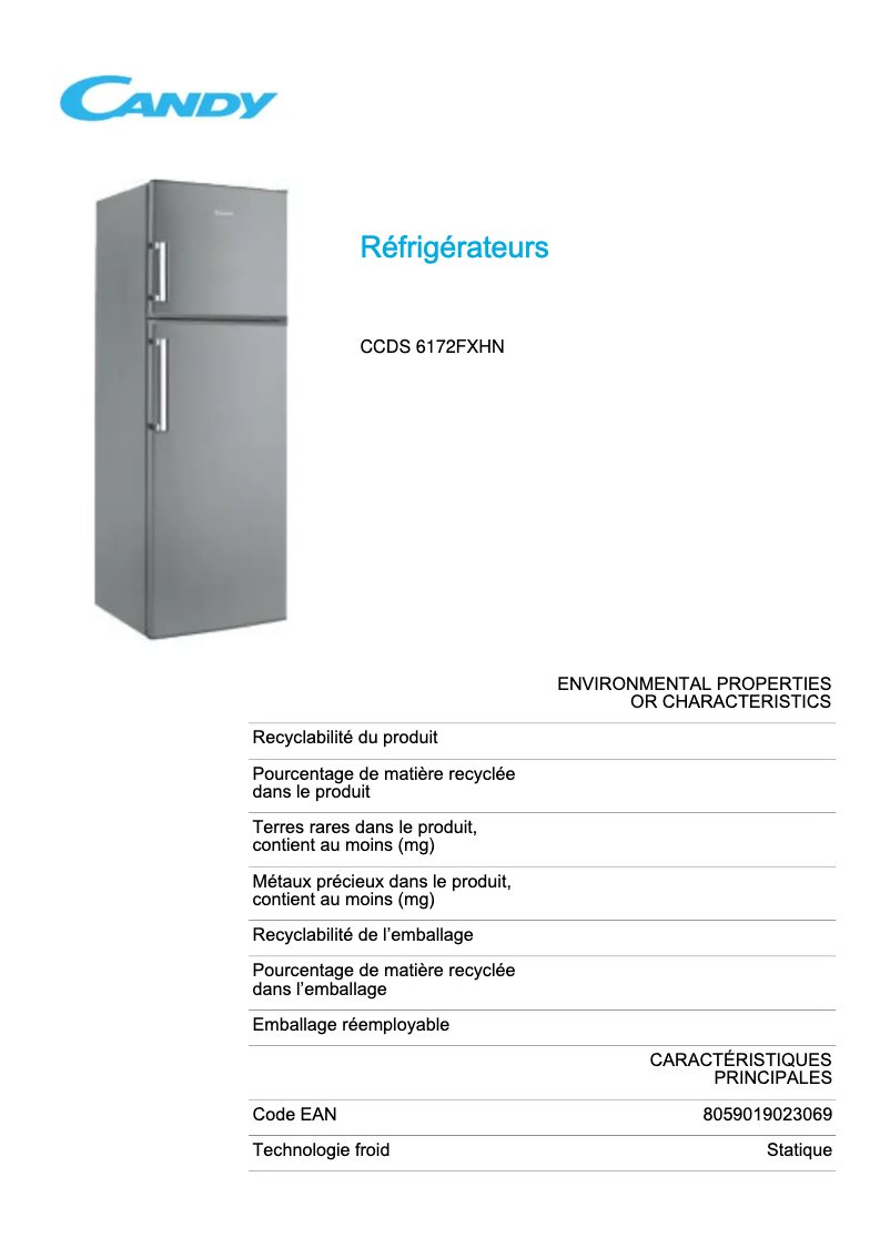 Image de la première page du manuel de l'appareil CCDS 6172FXHN
