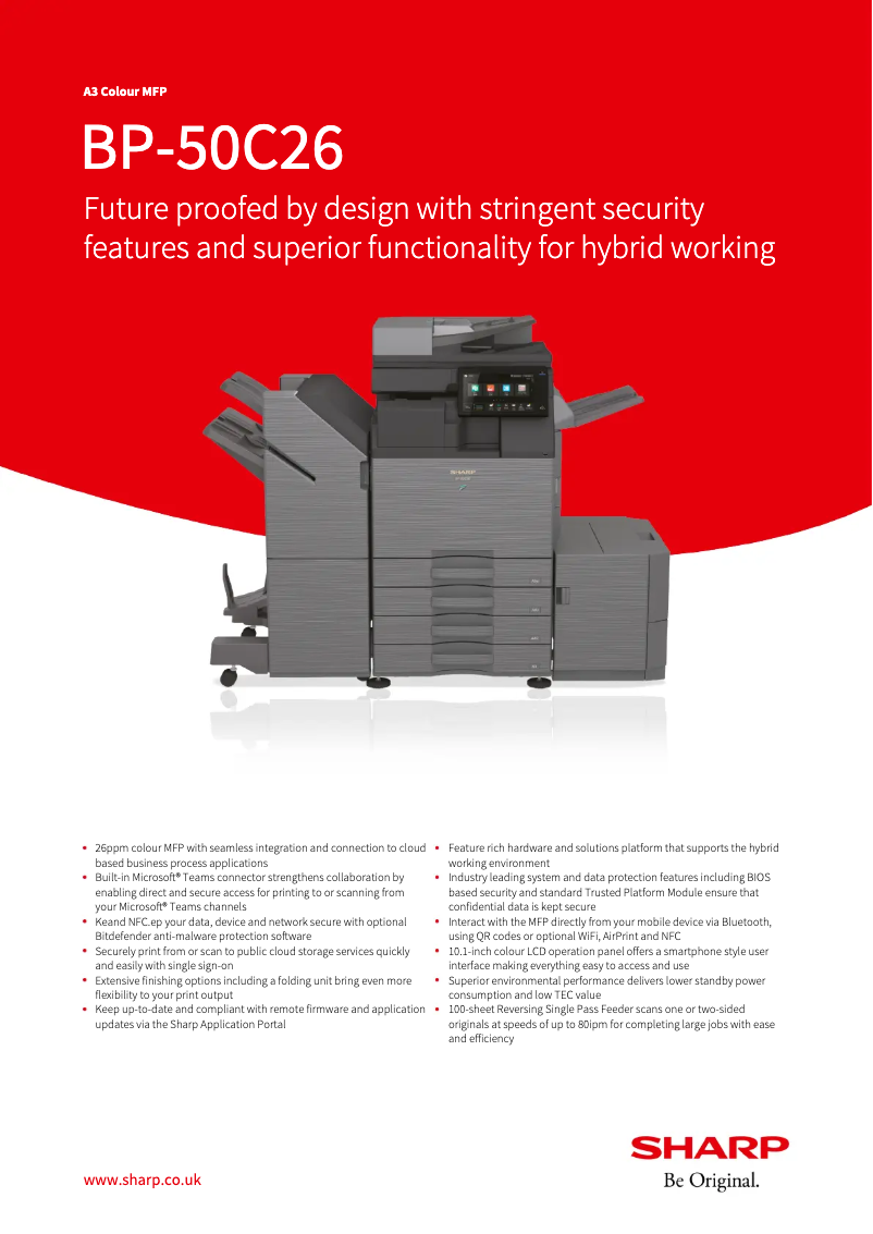 Page 1 de la notice Fiche technique Sharp BP-50C26
