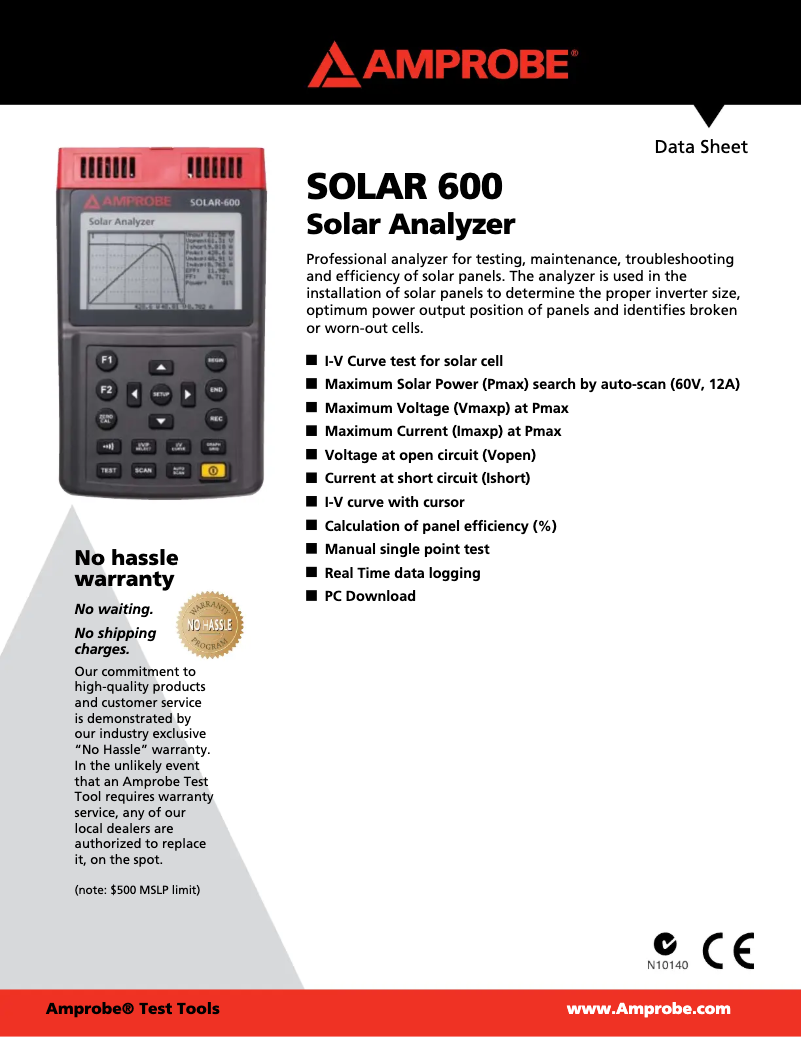 Page n°1 - Fiche technique Amprobe SOLAR-600