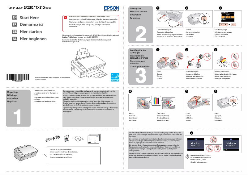Page n°1 - Guide d'installation Epson Stylus SX215