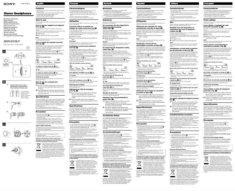 Page 1 de la notice Manuel utilisateur Sony MDR-EX76LP
