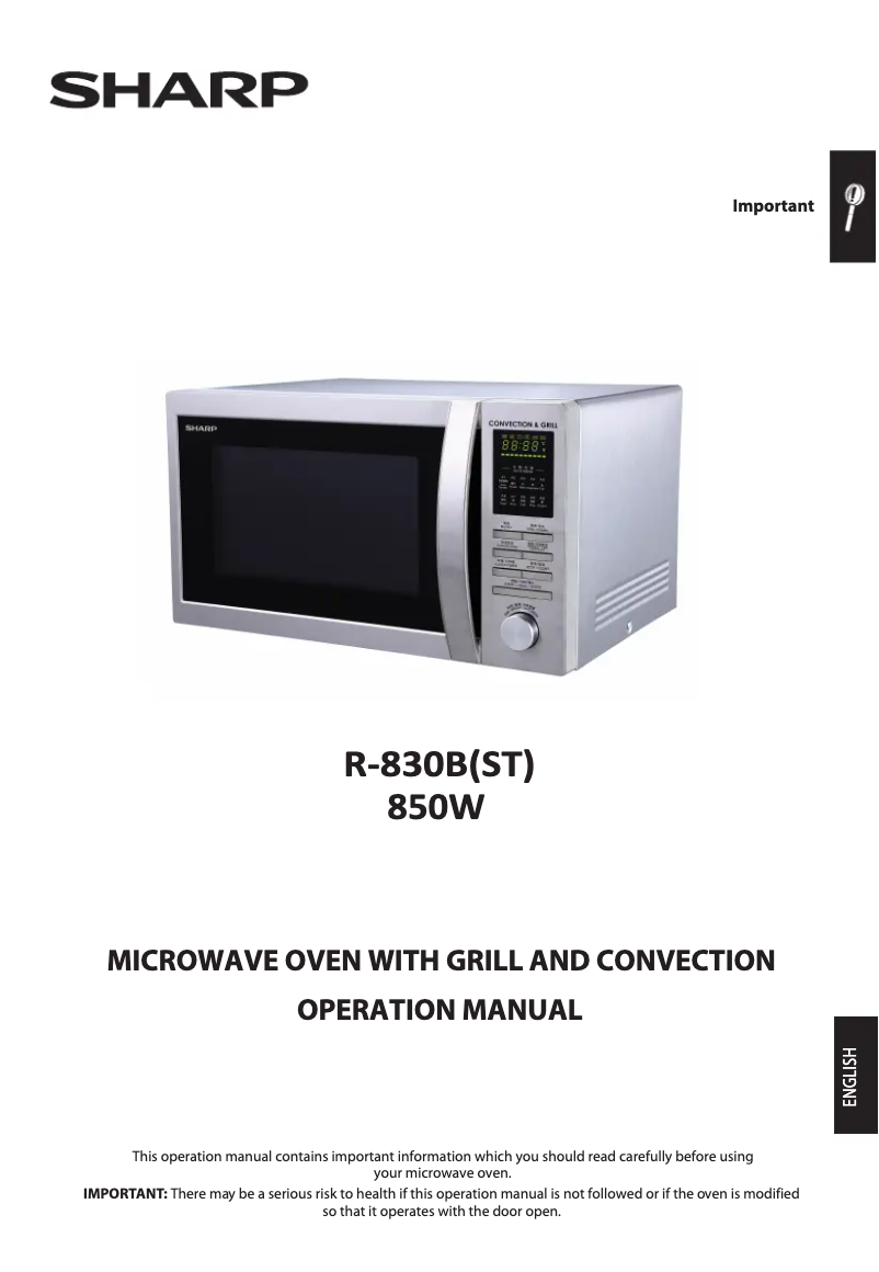 Page n°1 - Manuel utilisateur Sharp R-830B(ST)