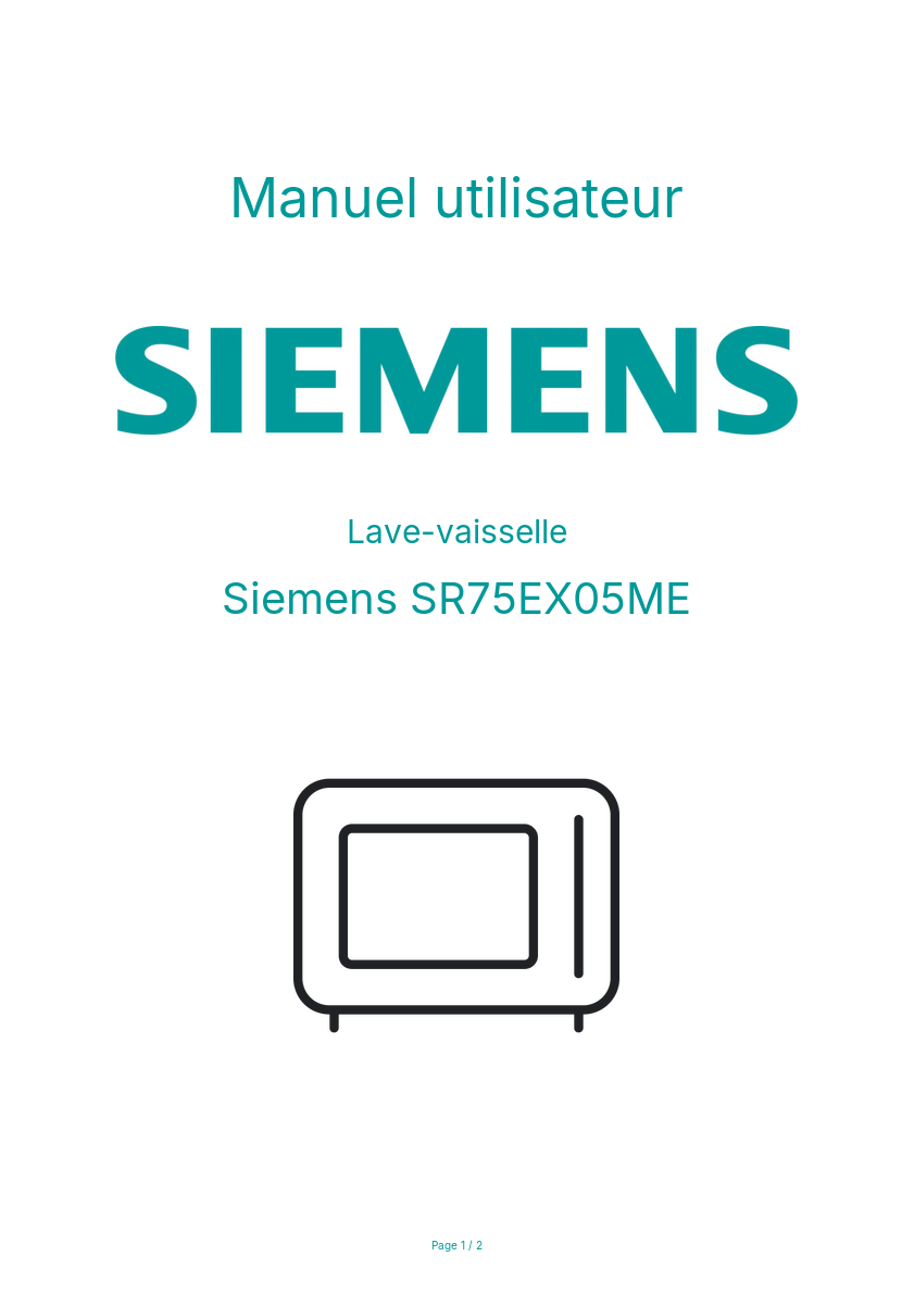 Page n°1 - Manuel utilisateur Siemens SR75EX05ME