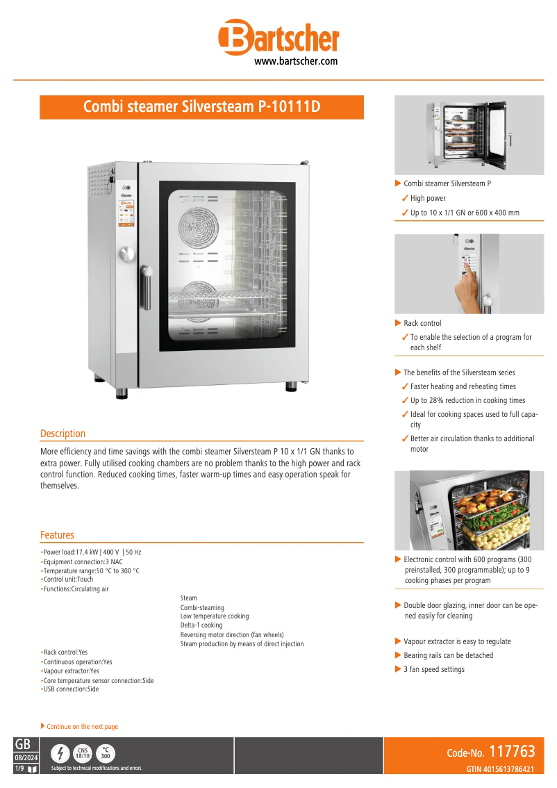 Page n°1 - Fiche technique Bartscher 117763