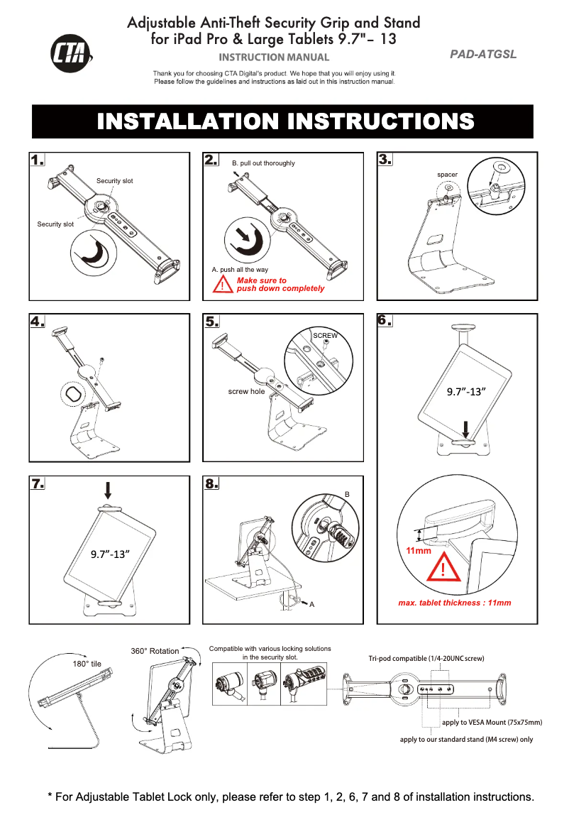 Page 1 de la notice Manuel utilisateur CTA Digital PAD-ATGSL